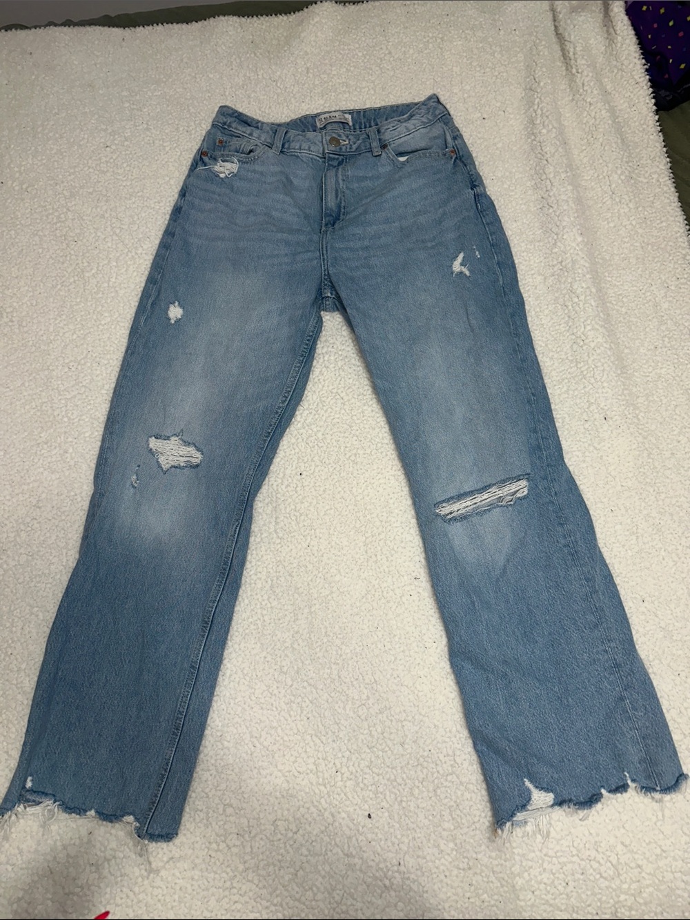 Primark Light Blue Distressed Straight Leg Jeans